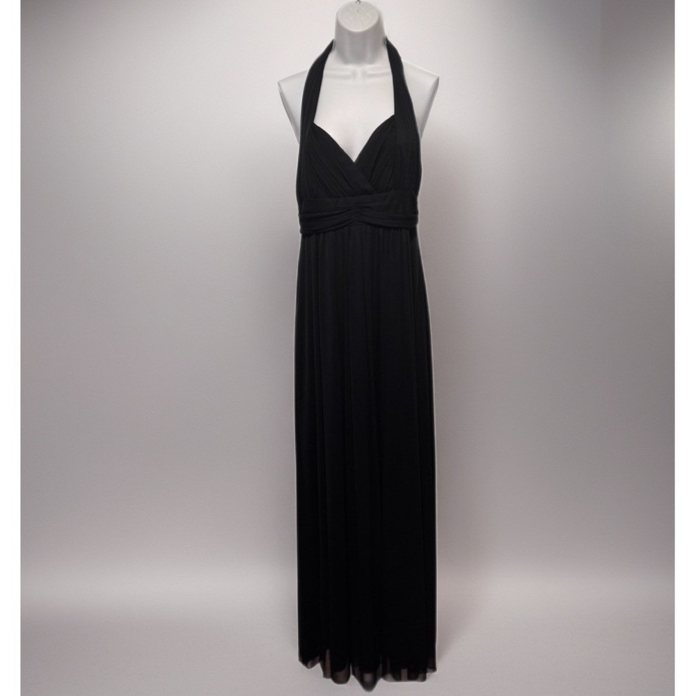 VTG DOLLAR Black Halter Neck Ruched Waist Empire Waist Maxi Dress Large USA - Picture 11 of 11